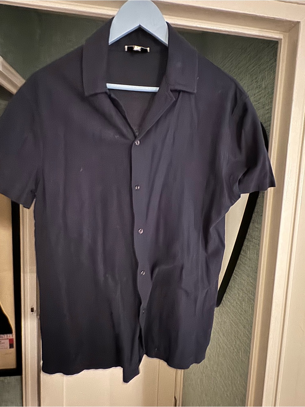 Reiss Men's Short-Sleeve Button-Down Shirt - navy